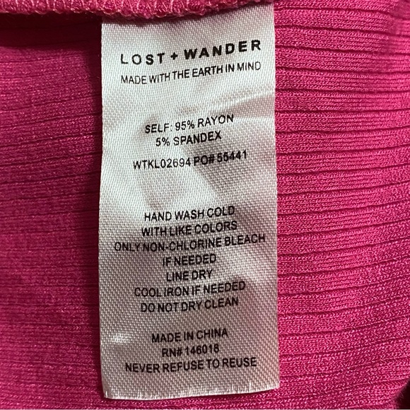 Lost and Wander Crop Ribbed Hot Pink Top M - Picture 5 of 7